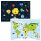 kizibi® Weltkarte und Planeten Poster Set A2 mit Rahmen Holz Weiß für Kinderzimmer, Lernposter für Mädchen und Jungen, Orbit Kontinente | für Kindergarten, Vorschule oder Grundschule