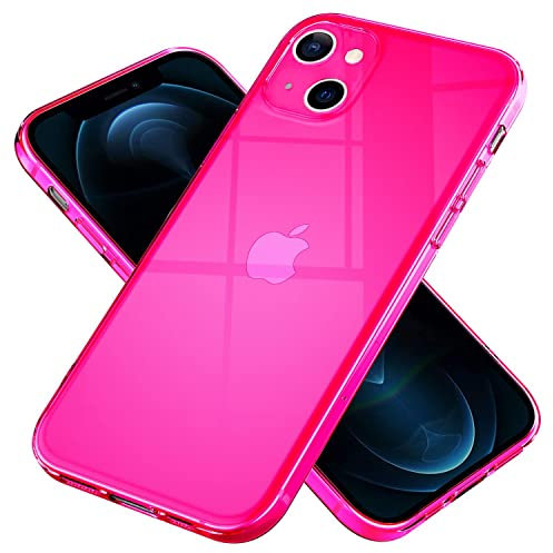 NALIA Klare Neon Silikonhülle kompatibel mit iPhone 13 Hülle, Durchsichtig Bunt Leuchtend Anti-Gelb Vergilbungsfrei, Dünne Robuste Schutzhülle TPU Silikon Handyhülle Cover Phone Case, Farbe:Pink
