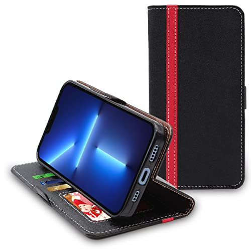 ebestStar - Funda para iPhone 13 Pro Apple, Carcasa Libro Capa, Protectora Cartera, Cuero PU Soporte Tarjeta, Negro/Rojo