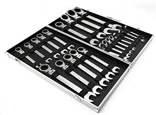 Jeu de 22 clés à cliquet articulées - 6-32 mm - En chrome - Avec étui à outils