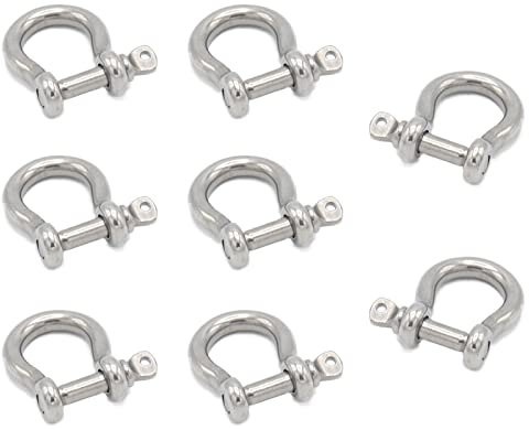 8 grilli di ancoraggio con perno a vite, in acciaio inox, M5, anello a D da 3/16 pollici, grillo di ancoraggio con perno a vite, per catene Wirerope, Paracord, campeggio all'aperto