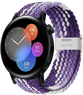 Niboow 20mm Armband für Huawei Watch GT 3 Pro 43mm/GT 3 42mm/GT 2 42mm/Watch 2/Honor Magic Watch 2 42mm, Nylon Geflochtenes Armbänder für Garmin Vivoactive 5/Venu Sq 2 Music/Venu 2 Plus - Buntes Lila