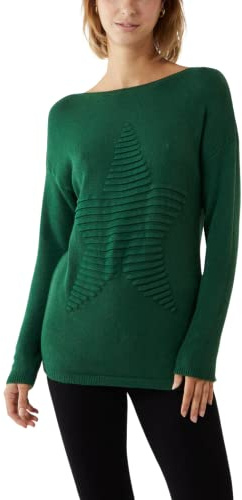 Women's Ribbed Star Jumper Casual Italian Lagenlook Stretchy Pullover Sweatshirt Ladies Crew Neck Long Sleeve Winter Soft Knit Cardigan Tops One Size UK 10-18