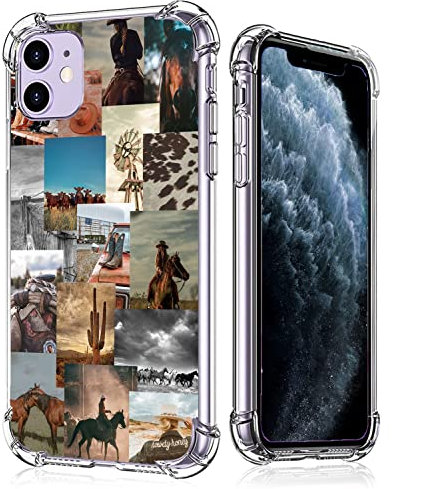 Vesidurt Western Country Case for iPhone 11,Cowboy Cowgirl Horse Collage,Trendy Soft TPU Case Compatible for iPhone 11