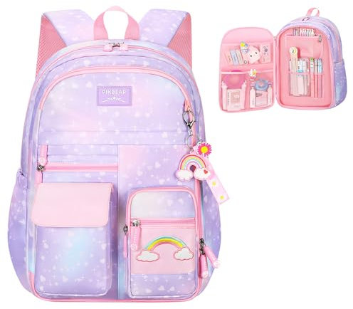 Voici et Voila Cartella Scuola Zaino Elementari Bambina Zaini Scuola Bambini Elementare Borse Scuola Zainetto Scolastici Ragazze 8-12 Anni Classi 1-3 Lilas 45x32x18cm