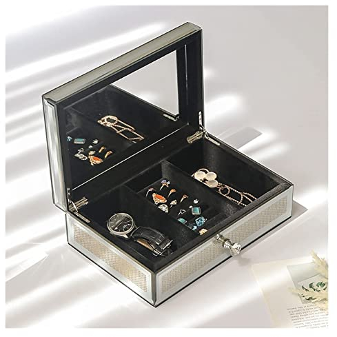 EKAYG Display Schmuckschatulle Luxus Silber Crushed Diamond Glas verspiegelt Schmuckschatulle Organizer Gold Diamant Aufbewahrung Schmuckschatulle für Frauen