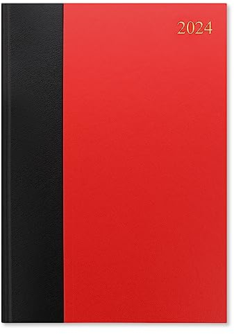 Letts Standard Terminplaner 2024, A4, zwei Seiten pro Tag, Rot/Schwarz