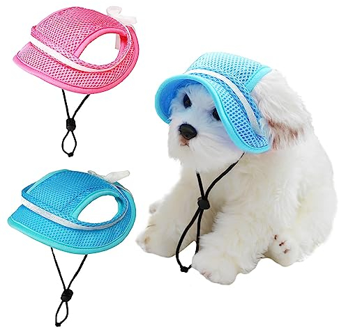 Winmany Baseballkappe für Hunde Katze Welpen Sommer Sonnenschutz Visier verstellbar mit Ohrlöchern für Spaziergänge im Freien (L, Blau und Rosa)