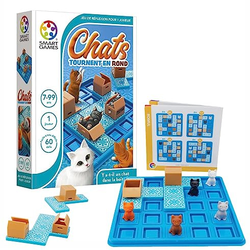 SmartGames - Chats Tournent en Rond - Casse-tête Logique 7 Ans + - Jeu de Réflexion - Jeu Éducatif Enfant - Développement Cognitif - 60 Défis Progressifs - Jeu Solo - Jouet Stratégique