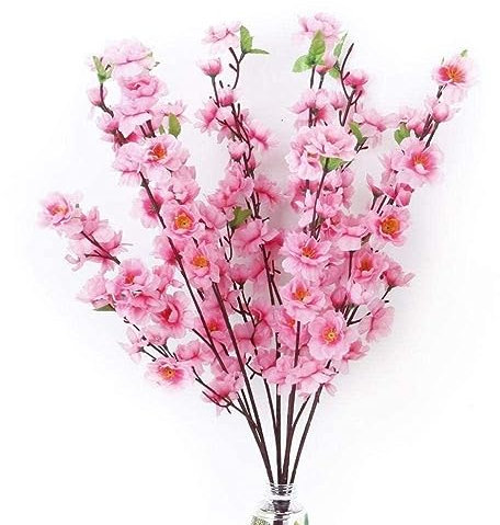 4Pcs Pesca Artificiale Primavera Prugna Peach Blossom Albero Fiore di Seta Primavera Bouquet Fiori Steli Finti per Matrimonio Pesca