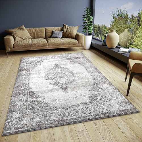 Hanse Home Retro Teppich Orientalisch – Orientalischer Kurzflor Wohnzimmerteppich im Vintage Look, Orient-Teppich Läufer für Schlafzimmer, Esszimmer, Wohnzimmer, Flur, Küche – Creme Schwarz, 57x90cm