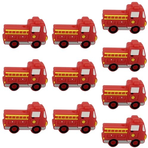 10 Stück Silikon-Auto-Perlen, Silikon-Fokal-Perlen, Feuerwehrauto-Form, Brennperlen für Stifte, Schlüsselanhänger, Armband, Halskette, DIY-Stiftperle