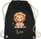 Turnbeutel Rucksack - Süßer Löwe mit Name personalisiert I Löwen Geschenk I Zootiere I König der Tiere I Leu - Unisize - Schwarz - kindergarten personalisierte kindergartentasche löwenmotiv