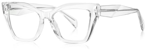 kachawoo Blaues Licht blockierende Gläser Cat Eye TR90 Brillenrahmen Frauen Computer Brillen Dicker Rahmen (transparent)