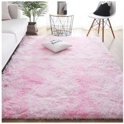 Bibykivn Tapis Chambre Shaggy Lavable, 80x160 cm Carpet Moderne Antidérapant Intérieur Longs Moelleux Tapis, Longues Soft Tapis Grand Tapis pour Salon Chambre Couloir (Rose Clair, 120x160 cm)