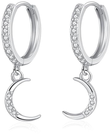 Cangall 925 Sterling Silber Creolen Mit Anhänger - Ohrringe Mit Mond Hängend, Kleine Schlafen Knorpel Creolen für Damen Mädchen