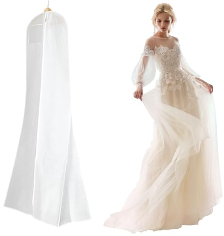 Anti Polvere Porta Abito da Sposa con Cerniera, 180 cm Custodia Porta Abito da Sposa, sacchetti per indumenti, per Abiti da Sposa, Abiti da Sera o Cappotti Lunghi, Bianco