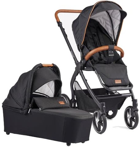 Gesslein Kinderwagen FX4 STYLE, Baby Erstausstattung (leichtes Kinderwagen Set mit Liege- und Sitzoption, individuell einstellbar, Fünf-Punkt-Sicherheitsgurt, Kinderwagen 3 in 1), Schwarz