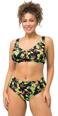 Ulla Popken Damen, Sophia, Zitronenbeeren 826543 Bikini-Set, Schwarz, 54