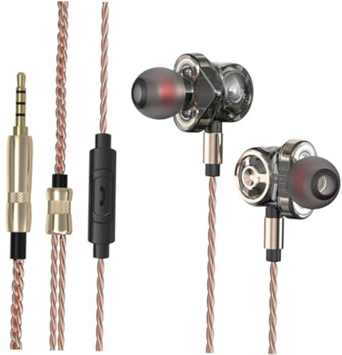Yardenfun Treiber In-Ear Headset Mit Mikrofon Kabelgebundene Metall-kopfhörer Vergoldeter Stecker Geflochtenes Kabel Stereo Bass Subwoofer Kompatibel Mit Pc Und Handy Schwarz
