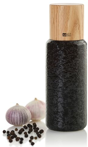 AdHoc MP611 manuelle Salzmühle oder Pfeffermühle YARA 18 cm | langlebiges Mahlwerk & edles Gehäuse aus Keramik und Holz | Mahlergebnis fein bis grob | simple Bedienung & modernes Design (Black)