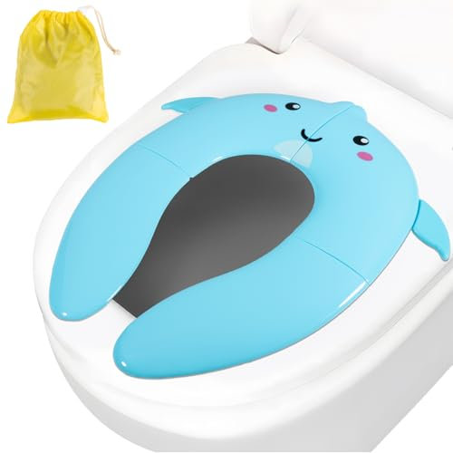 Adaptador WC niños, portátil viaje reductor wc niños, asiento de inodoro plegable para niños, con cojín de silicona antideslizante, fácil de limpiar
