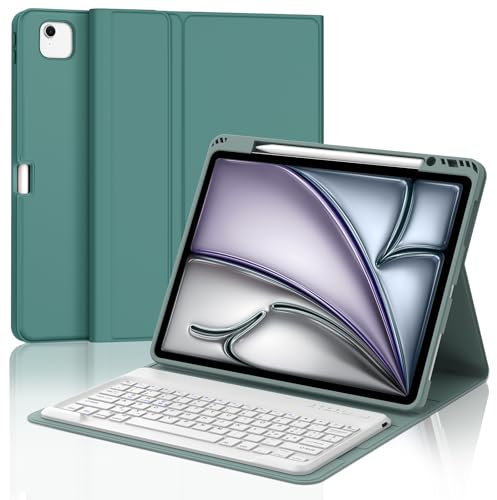 IVEOPPE Tastiera iPad Air 13 (M2 2024/M3 2025), Cover Tastiera Italiano QWERTY Magnetico Staccabile Bluetooth con Portapenna per iPad Air 13 2024/2025, Verde scuro