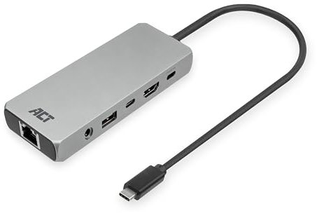 ACT Docking Station USB C 6 in 1 con alloggiamento in alluminio, 8 K @ 30 Hz, HDMI, 2 porte USB 3.0, USB tipo C 100 W PD, LAN, audio, collegamento di un monitor aggiuntivo a un computer portatile -
