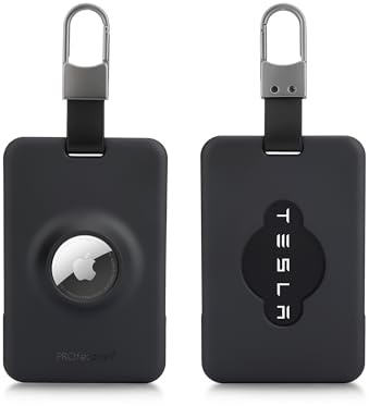 PROfezzion Sicherer Tesla Schlüsselanhänger Karten Halter mit Air Tag-Fach | Key Card Holder mit Schlüsselring für Tesla Model 3 Y S X Zubehör Schlüsselkartenhalter (2er-Set Schwarz)