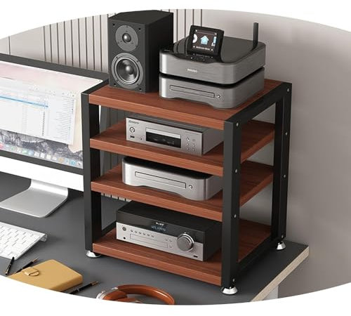 HAEKEBC Amplificatore da Tavolo A 3 Livelli HiFi Rack AV Media Stand Ripiano in Legno Rack Stereo Torre Audio Angolare Mobile per Componenti Stereo per Ufficio(Teak,4 Tier)