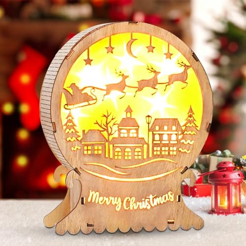 LED Weihnachtsbeleuchtung aus Holz, Weihnachtsdeko Innen, Weihnachtsbeleuchtung Innen, LED Weihnachtsstern Beleuchtung Warmweiß, LED Weihnachtsdeko Holz, LED Weihnachtsschmuck Holz Licht für Innen