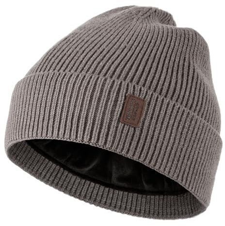 Wmcaps Beanie Mütze, Herren Winter Warme Unisex Wintermütze Strickmütze Dehnbare Weiche Wollmütze mit Bündchen und Dickem Warmem Futter Geschenke für Freundin männer Frauen, Rauchgrau