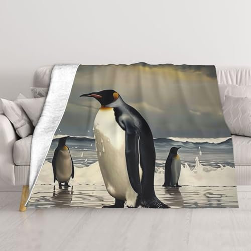 JKSEEPYN Doppelschichtige Decke mit Pinguin-Druck, Klimaanlage, Bettdecke, Sofadecke, multifunktional, weiche und warme Decke, wendbar, ultrafeine Faserdecke