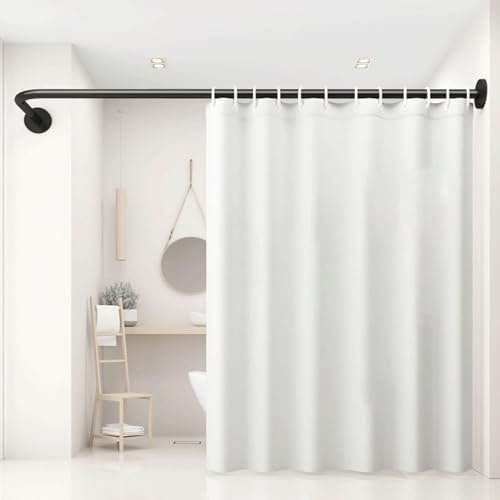 Barre De Douche Extensible, Tringle Rideau Sans Percage, Barre Rideau Douche INOX En Forme De L, Tringle Douche Angle, Pour Salle De Bain, Baignoire, Magasin De(Size:D 70-95cm x 105-165cm,Color:Noir)