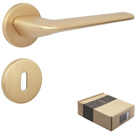 APECS Türgriffe innentüren Modern Türklinke für Haustür und Innentür mit quadratisch Rosetten Türgriff gold matt Drückergarnitur mit Befestigungsmaterial Türbeschlag Modell CAPELLA BB - Buntbart