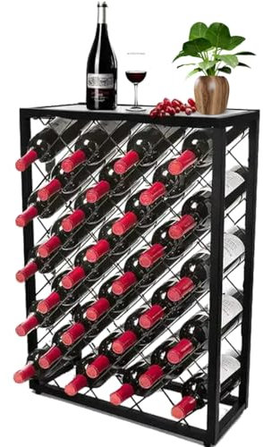 UR CHOICE 32 Bottle Wine Rack, Free Standing - Premium Metal Wine Storage Organizer with Tabletop - Stylish Design for Home, Kitchen and Bar - BLACK (𝟕𝟏.𝟓𝐜𝐦 𝐗 𝟐𝟎𝐜𝐦 𝐗 𝟓𝟑𝐜𝐦)
