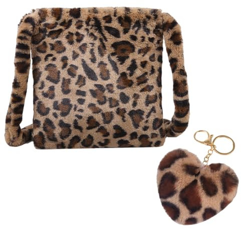 arrderly 1 Stück Plüsch Taschen Leopardenmuster Tasche Modische Handtasche, Umhängetasche Mit Leopardenmuster, Leopard Umhängetasche Für Mädchen Schule Arbeit Reisen