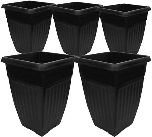 Large Tall Planter Square Plastic Garden Flower Plant Pot for Patio Garden or Indoor Plants Black (5)