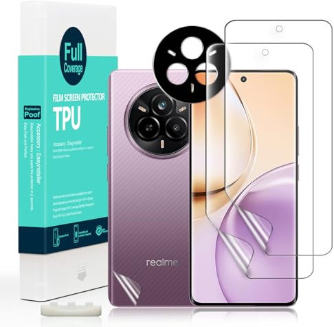 Ibywind 2 Piezas Protector Pantalla para Realme 14 Pro 5G 6,77+1 Pieza Protección Cámara+1 Pieza Protección Trasera Fibra Carbono,Protector hidrogel TPU