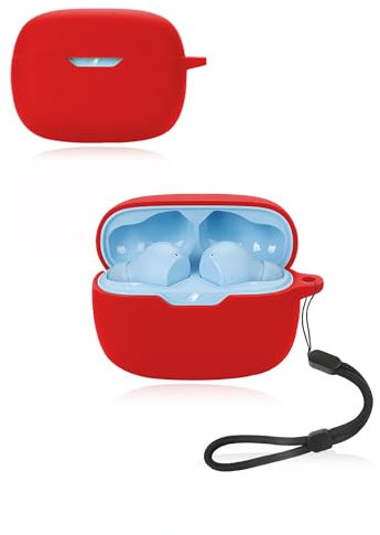 Custodia protettiva per auricolari wireless JBL Wave Beam 2, custodia in silicone morbido con cordino, delicata sulla pelle e resistente, rossa