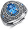 Bague en argent sterling 925 - Coupe ovale - Topaze bleue/rubis/émeraude/onyx noir - Pour homme - Style vintage - Fait à la main - Taille réglable 7, Métal, Pierre précieuse en oxyde de zirconium.