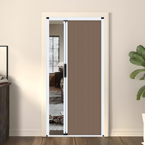 KAILODI Falttür, Falttüren Nach Maß, Innentüren Komplettset, Einziehbare Falttür Mit Aluminiumrahmen Und Zellgewebe, Für Schlafzimmer, Balkon, Küche, Dachböden, Fenster Weißer Rahmen braun