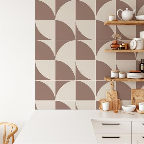 Piastrelle Adesive Cucina 20x20 cm Geometria Marrone Beige Piastrelle Adesive Bagno Impermeabile Pavimento pvc Adesivo Mobili Decorazione Mattonelle Adesive Antiolio Piastrelle Adesive (10 Pezzi)