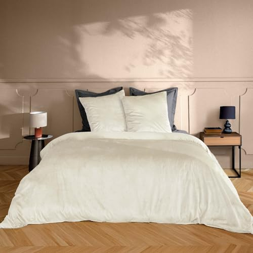 Douceur d'Intérieur, Bettwäsche, 3-teilig (240 x 220 cm) Velina Natur, Velours, einfarbig