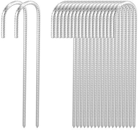 SOUJAP Robuste Boden-Bewehrungsstäbe, verzinkter Stahl, J-Haken, Anker, Metall-Heringe für Camping, Markise, Pavillon, Strand, 40 x 1 cm, 20 Stück