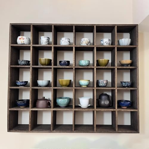 Blazea Tassen-Regal aus Holz, Wandmontage, Teetassen/Schnapsglas/Kaffeetassen-Ausstellungsregal, mehrere Schlitze, schwebende Regale für Küche, Wohnzimmer (4 x 8 32 Fächer)
