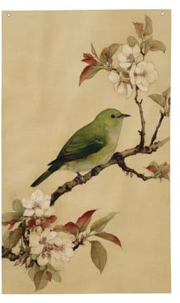 Grüner Vogel auf dem Ast des alten Baumhauses, 90 x 152 cm, Grußbanner mit Ösen, für drinnen und draußen, Party-Dekoration