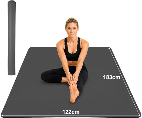 THAILE Yogamatte XXL - 183x91CM 6MM Dicke Rutschfeste TPE Gymnastikmatte, Doppelseitige Textur, Extra Breite Sportmatte & Fitnessmatte, Umweltfreundlich, Pilates, Studio & Heimtraining, Schwarz