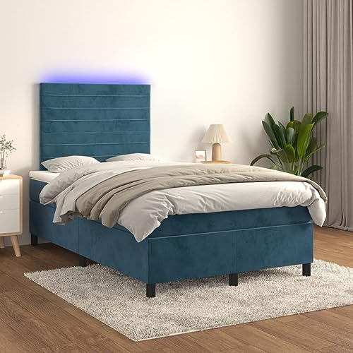 Owoxanthellate Boxspringbett mit Matratze in Dunkelblau 120x200 cm Samt LED Komforthöhe verstellbar Modernes Polsterbett für Schlafzimmer Jugendzimmer Gästezimmer
