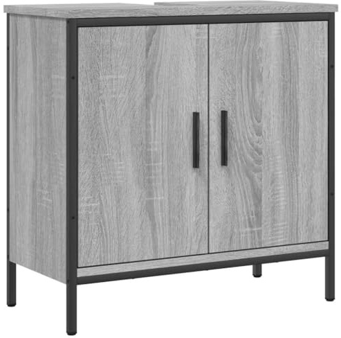 HETFTJN Waschbeckenunterschrank Grau Sonoma 60x30x60 cm Holzwerkstoff & Metallgestell Kleiner Waschtischunterschrank mit Siphon-Aussparung Modernes Design für Gäste-WC und kleine Badezimmer
